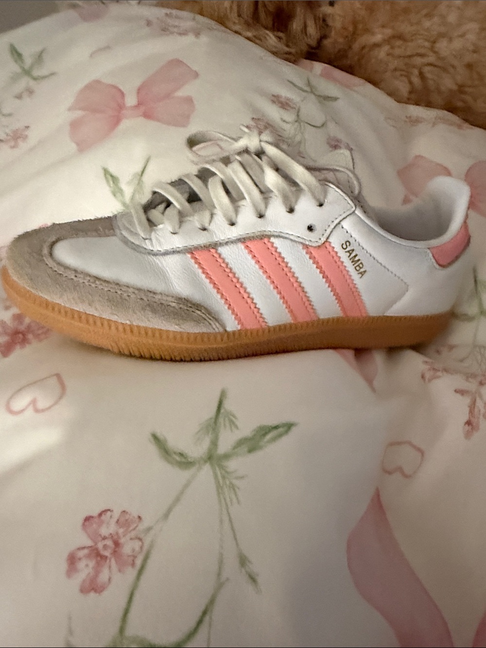 adidas Kids Samba Sneaker in White and Pink Accent
